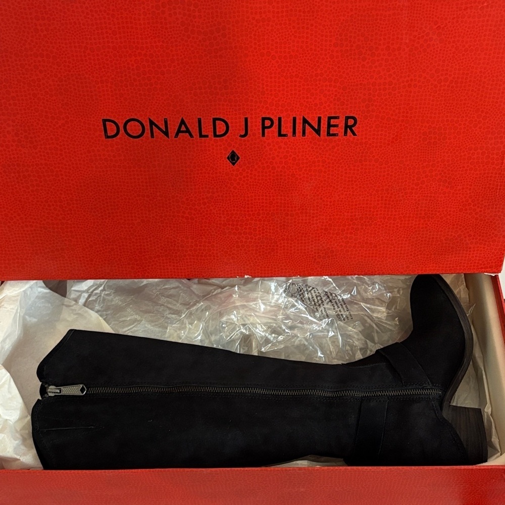 NWT NIB Donald J. Pliner Black Suede Equestrian Tall Boots - Picture 3 of 12